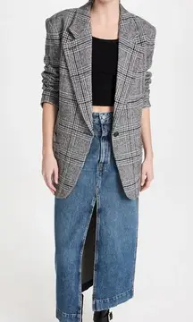 Smythe Oversized Notched Lapel Blazer Gray Glen Check Plaid Small