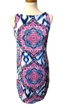 Vince Camuto Blue Pink Medallion Geometric retro Print Sleeveless Shift Dress