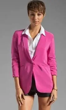 NWT Elizabeth & James Ruched Sleeve Crepe Heather Blazer in Fuchsia Pink 0 $495