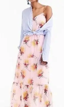 J. Crew Mercantile pink sunburst floral tiered maxi strappy dress