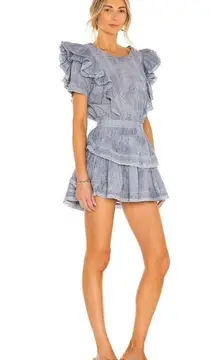 NWT LoveShackFancy Natasha Mini in Washed Denim Hand Dye Ruffle Cotton Dress M