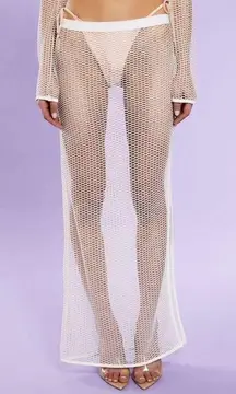 White Crochet Maxi Skirt with Slit