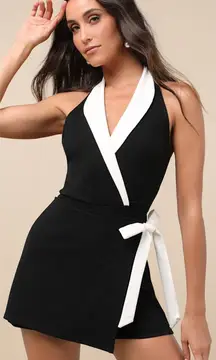 Lulus Cutest Poise Black Color Block Collared Halter Wrap
Skort Romper