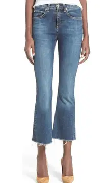 Rag & Bone High Rise Raw Edge Crop Flare Jeans in Paz Medium Wash Womens Size 29