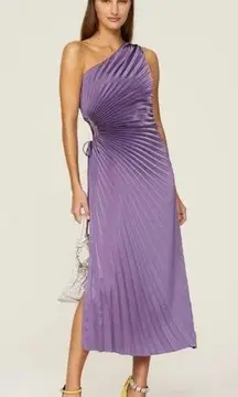 RTR sz XS Delfi Solie purple silk one shoulder open side dress pleat