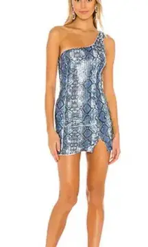Superdown from Revolve blue snakeskin print sequined mini dress, size XS