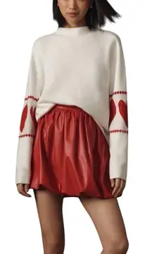 Anthropologie maeve Carys Mock-Neck Sweater Maeve White Red Hearts Size medium