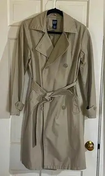 VTG Gap Beige Khaki  100% Cotton Classic Trench Coat Jacket Size Medium Y2K