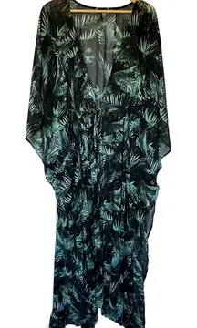 Torrid flowy sheer green black leaves kimono coverup robe women's plus size 24