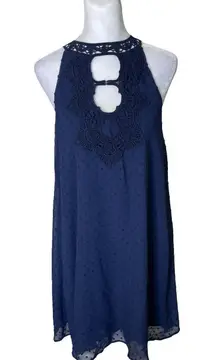 Jun & Ivy A-Line Dress Womens Extra Small Blue Blue Swiss Dots Sleeveless Lined
