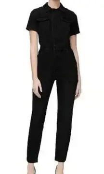 YFB Young Fabulous & Broke Short Sleeve Button Down Chest Pocket Black Jumpsuit