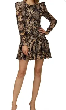 RTR Thurley Faithful Corset Black‎ & Gold Paisley Print Long Sleeve Romper Sz 6
