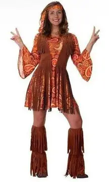 Fringe Hippie Costume for Women dress and boot covers, nwt