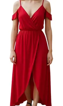 Rolla Coster Cold Shoulder Faux Wrap Maxi Dress Red Size S
