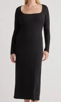 Quince Tencel Rib Knit Long Sleeve Maxi Dress in Black