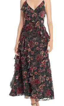 Jill Stuart Ruffled Floral 3D Velvet Floral Maxi Dress Size 6