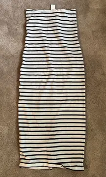 H&M Strapless Bodycon Striped Midi Dress