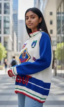 VINTAGE 80’s Colorful Scout Club Shoulder pad Sweater by INNER VIEW Plus Size