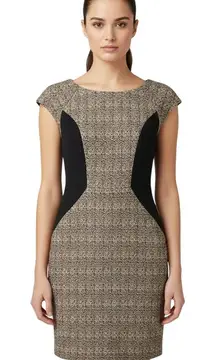 Eva Franco Tweed Sheath Cap Sleeve Dress Size 4 Black Side Panels