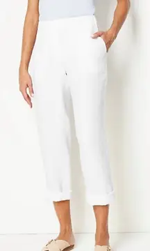 J. Jill Purejill Linen White Roll Tab Rolled Hem Cropped Pants Size L Petite