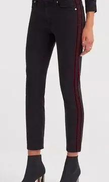 7 For All Mankind Blair High Rise Velvet Stripe Jeans in Black/Red Size 27