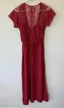 Vintage 1970’s Gilligan & O’Malley Red Lace Nightgown Maxi Dress Size Large