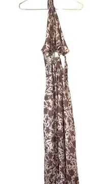 Luxxel Brown And Cream Floral Cutout Open Back Maxi Dress Size Large L