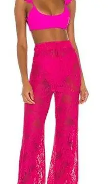 Lovers + Friends Kaya Pants in Hot Pink Lace Wide Leg Size XS