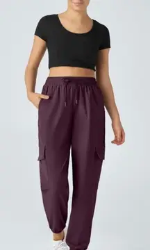 Halara Mid Rise Drawstring Cargo Joggers NWT Black Pocket Casual Pants XL