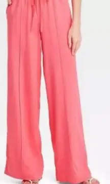A New Day Wide Leg Lounge‎ Pants Linen Blend Drawstring Coral Pink Size Medium