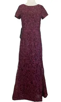 JS Collections Women's Formal Dress Size 4 Red Embroidered Short Sleeve Gown