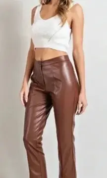 Wildfox Princess‎ Seams Brown Faux Leather Sit Hem Pants Size XS NWOT Size XS
