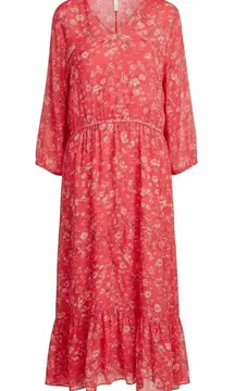 Free People Wallflower Midi Dress Raspberry Pink Floral Tiered Size Small NWT