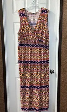 Mlle Gabrielle Multicolor Print V Neck Sleeveless Midi Dress 3X