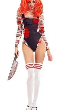 Party King Sexy  Killer Doll Chucky Bloody Bodysuit Costume PK762 Teddy Socks XL