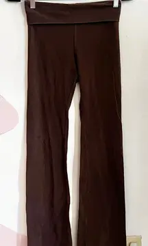 Brown Fold Over Flare Leggings, Y2K 2000s Lounge Yoga Pants Soft Stretchy Small