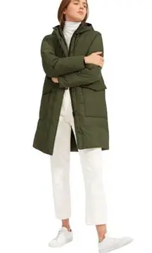 Everlane The Renew Long Puffer Jacket Mid Length Pockets Full Zip Green Small