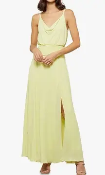 BCBGMAXAZRIA Women's Cowl Neck Flowy Maxi Dress in Lemon Zest Size L
