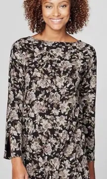 J. Jill Floral Print Luxe Supima Split Sleeve Tunic Dress Size S‎ Cottagecore
