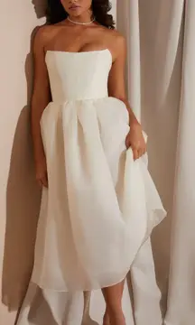 Marise Strapless Corset Tulle Midi Dress In White