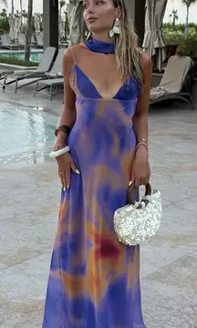 Zara Vibrant Multicolor Maxi Dress halter scarf flowy bodycon evening party 