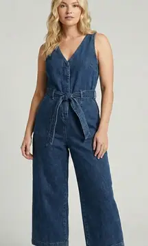 ASOS Denim Sleeveless Belted Crop Fit Jumpsuit