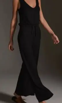 Anthropologie Beyond Yoga Black Ribbed Flare Jetsetter Jumpsuit Size:XL