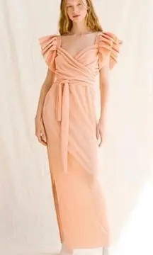 Tach Anthropologie Tach Ribbed puff sleeve Feria Peach Maxi Wrap Style dress