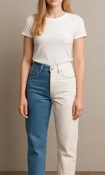 Sr vs Sandrine Rose free people Wide Leg Color Block Retro Jeans Milky Way sz 30