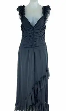 Tadashi Shoji Cocktail Dress Evening Gown Formal Ruffle Black Size L