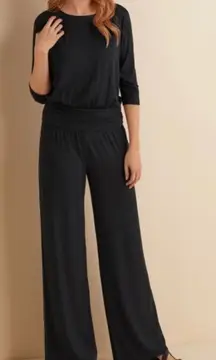 Soft Surroundings Black Jersey Knit Wide Leg
Jumpsuit 3/4 Sleeve