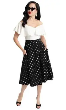 Unique Vintage Black&White Polka Dot Vivienne Swing Skirt Sz.5X/26