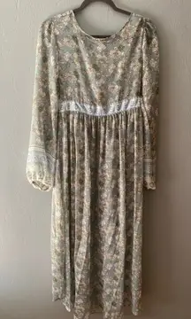 Altar’d State, Boho blue/green and cream floral cover up dress with long sleeves, V-neck