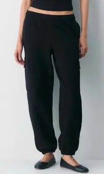 Aritzia TNA Black Cozy Fleece Sweatfleece Mega Cargo Jogger Thick Sweatpants XS